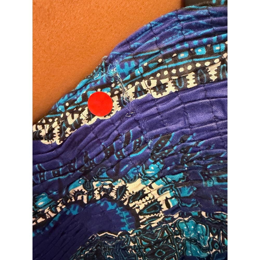 OS 191 African Stars Ghana African Print Maxi Dress Smocked Blue Ethnic Boho - Picture 8 of 8